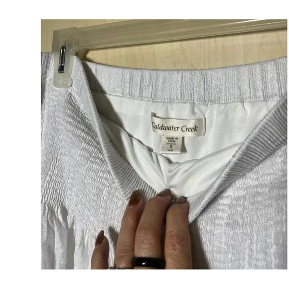 Coldwater Creek Womens White Blue Smocked Waist Cotton Border Print Midi Skirt S - Picture 3 of 5